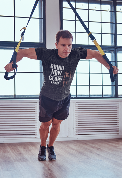 Grind Now, Glory Later | Motivational Gym & Fitness T-Shirt